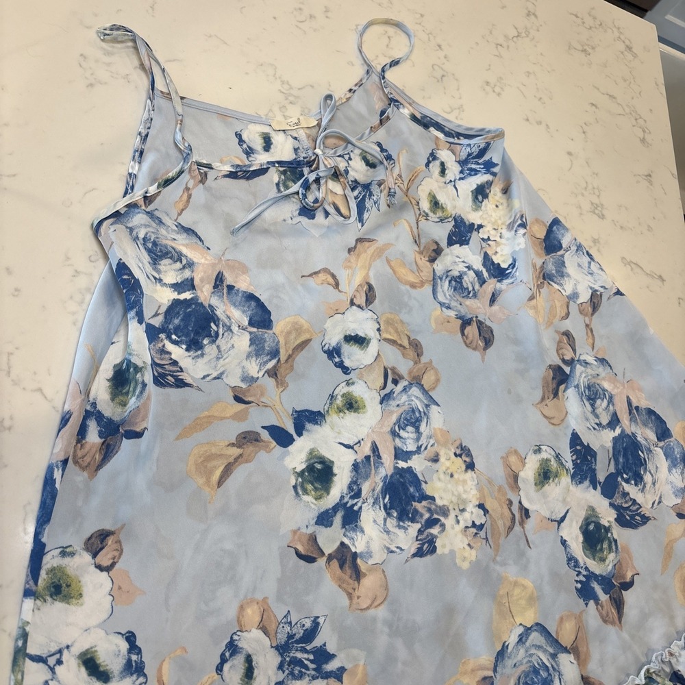 Satin Nightgown Slip Dress Asymmetrical Hem Y2K lingerie Whimsical fairy Blue LG